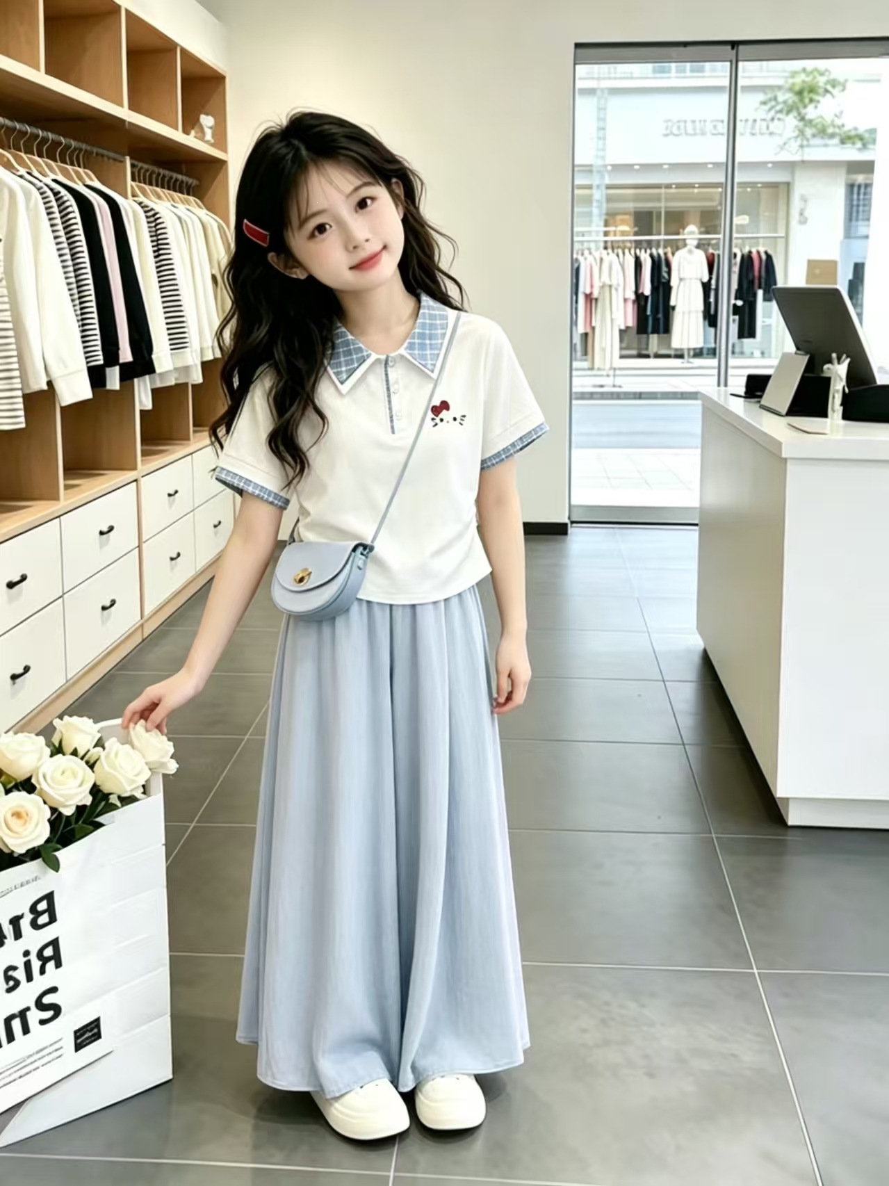 Korean style dopamine-inducing, super cute girls' short-sleeved T-shirt, 2026 new style, fashionable summer outfit.