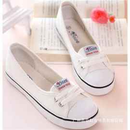 蓓尔夏浅口帆布鞋韩版潮小白鞋透气休闲懒人鞋系带平底单女99-202