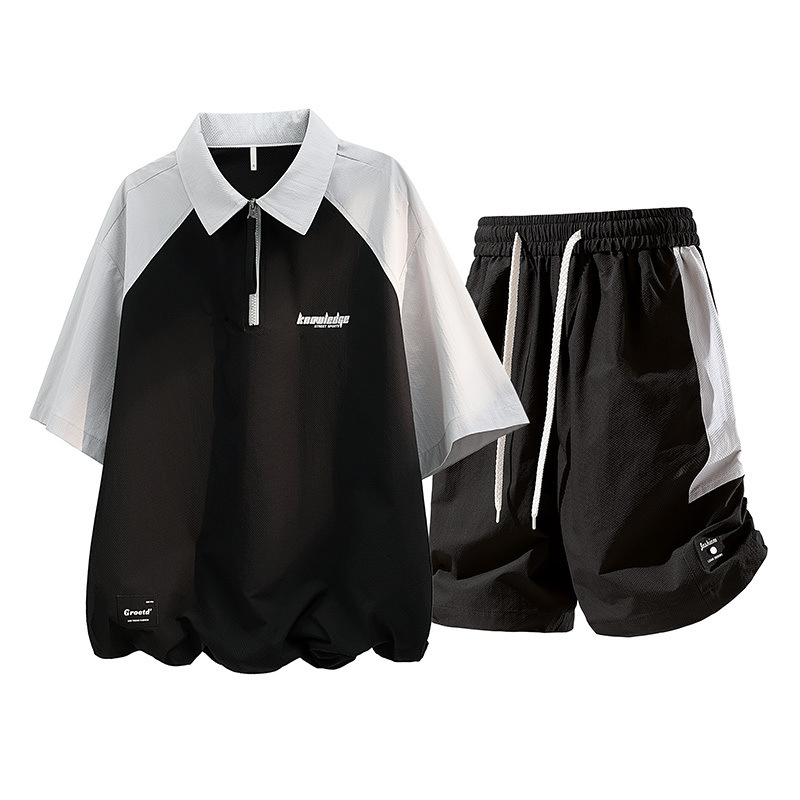 New Men's Summer Set: Outdoor Quick-Drying Casual Wear, Shorts, Short-Sleeve Polo Shirt, Thin, Cross-Border Two-Piece Set