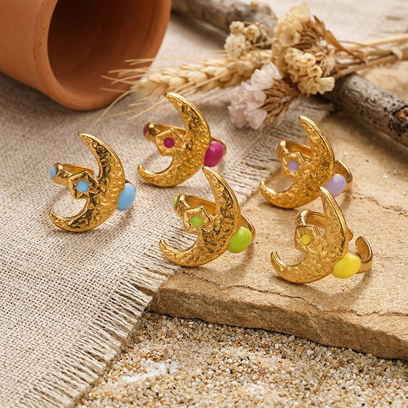 TENA Europa y América Italia clásica viento estrella luna diseño de modelado anillo de goteo personalidad joyas al por mayor