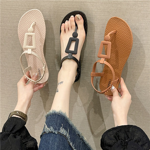 Summer new style sandals women's casual outerwear fashion buckle flat sandals Flip-Flops beach shoes Roman sandals