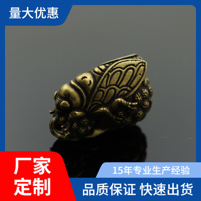 黄铜空心知了吊坠  铜一鸣惊人中空桶珠穿绳隔珠古玩杂项收藏|ru