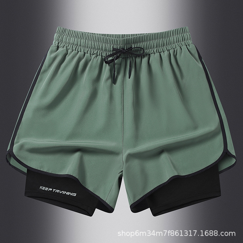 Fábrica de impresión directa pantalones cortos de doble capa para hombres y mujeres secado rápido deportivo relajado de seda de hielo casual pantalones para hombres