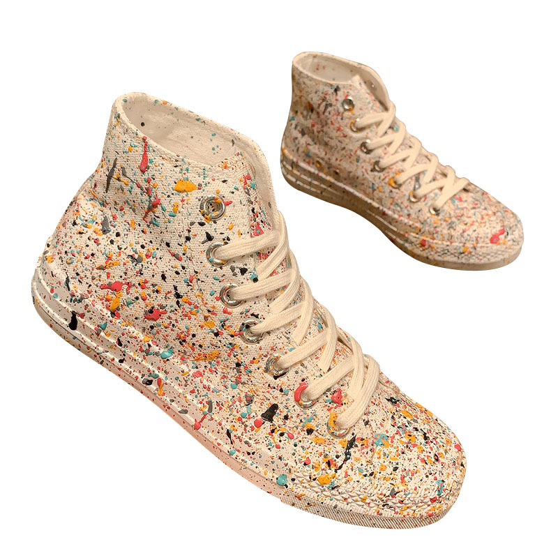 High-top Canvas Trainers With Hand-painted Splash Paint Design_voghion.com