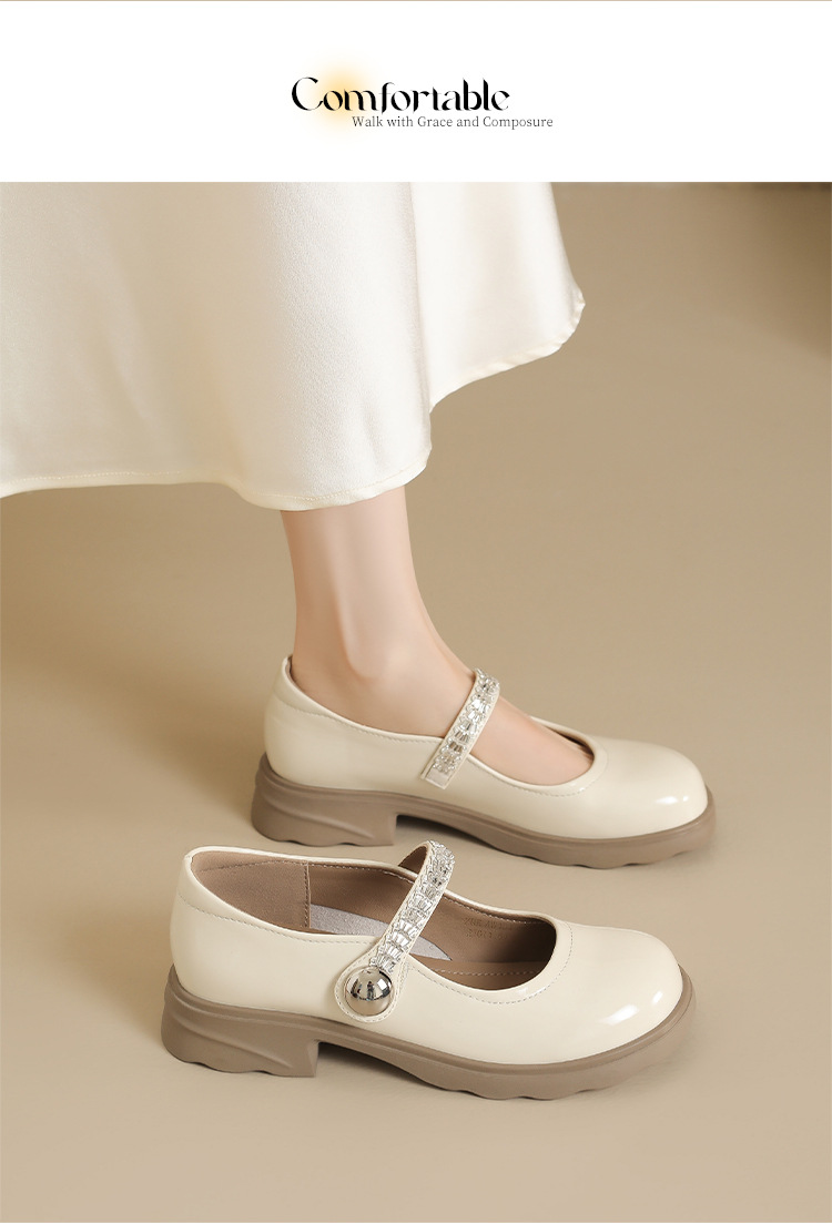 Giày Mary Jane nữ đế dày quai ngang phong cách Pháp — AW181 Màu be chi tiết 18