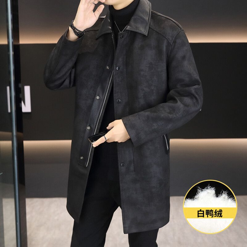 Winter Long Soft Leather down Jacket Coat Men's New Fashion Business Trend Parka Windbreaker Men