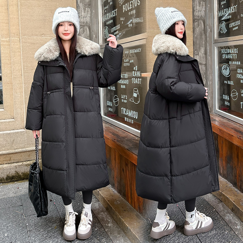 Invierno nuevo largo sobre la rodilla ropa de algodón caliente para mujeres 2025 folga gruesa chaqueta de algodón de cuello grande abrigo image 3