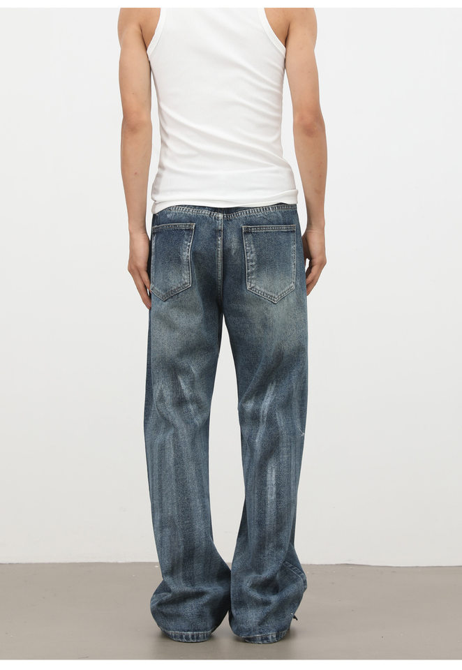 Quần jeans nam ống loe nhẹ dáng suông, họa tiết graffiti phun sơn phong cách đường phố — Màu xanh dương chi tiết 15