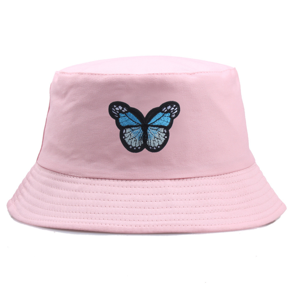 Sombrero pescador para mujer con bordado de mariposa, estilo japonés