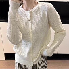 早秋镂空针织开衫女春秋长袖上衣春装2025年新款圆领秋季毛衣外套