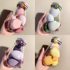 Portable travel size powder puff PET bottled beauty egg super soft bottle upgraded sponge powder puff milk tea canned color