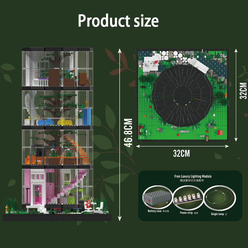 Yu Xing modelo Wang16013 serie de escenas callejeras torre transparente conjunto completo de luces para adultos de alta dificultad para ensamblar adornos de bloques de construcción