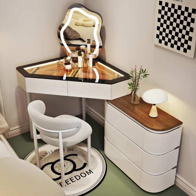 화이트 80cm 화장대 + 수납장 + 화장 거울 + 초승달 의자 ♜⚑