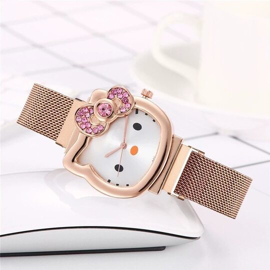Children's cute helloKT pink diamond Milan strap watch fashion female kitty cat magnet bracelet quartz watch