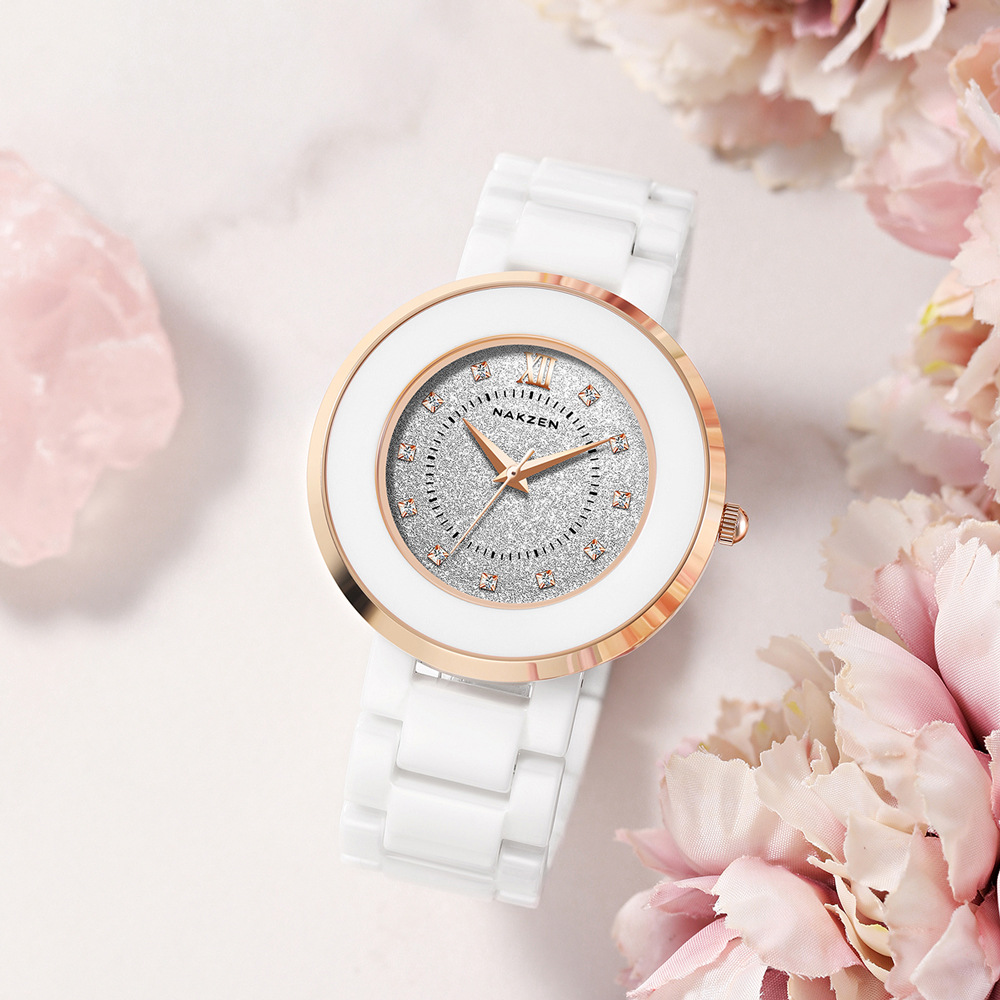 NAKZEN1017 famosa ciudad antigua nueva correa de cerámica diamante estrella flash personalidad dial simple regalo del Día San Valentín