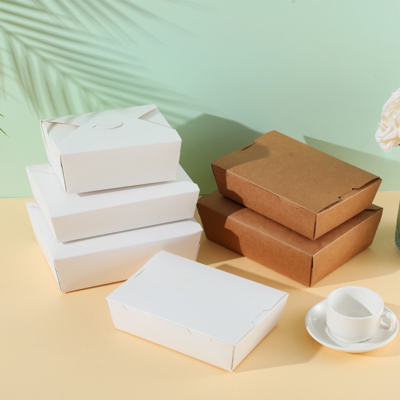 一次性牛皮纸饭盒餐盒便当盒炸鸡披萨食品白色包装盒外卖打包盒子
