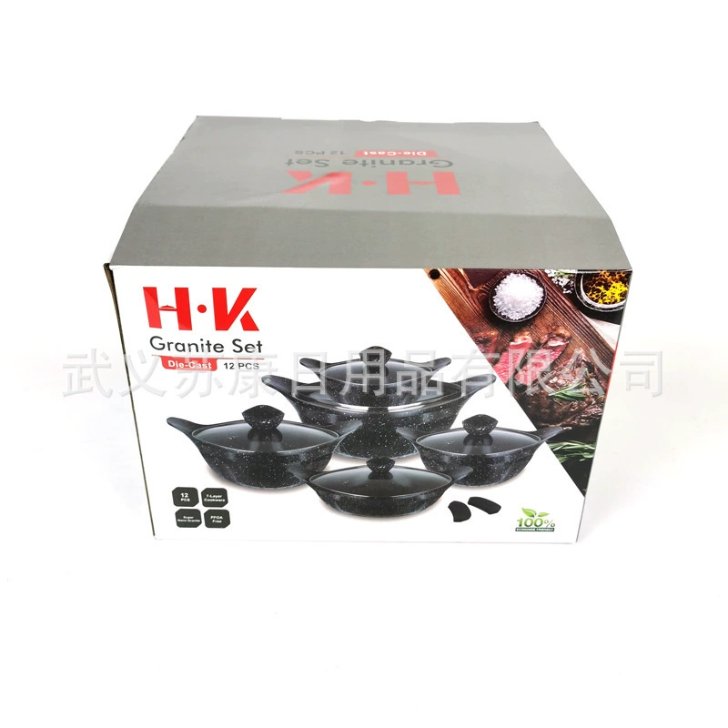 HK Новый силиконовый стеклянный крышка квадратная круглая кастрюля для супа 12 предметов набор кастрюль с антипригарным покрытием керамический литьевой набор кастрюль