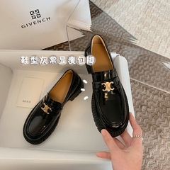 Factory direct sale of Bao thick-soled Arc de Triomphe loafers 2023 new autumn style full leather round-toe small leather shoes inside and outside