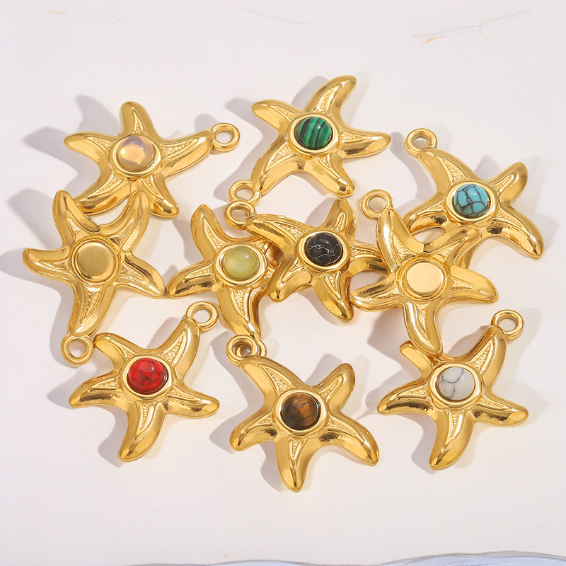 Pendant Jewelry Making Type Real Gold Plated Plating Material 1 Piece 304 Stainless Steel Natural Stone PVD Coated Real Gold Plated Starfish Pendant Pendant