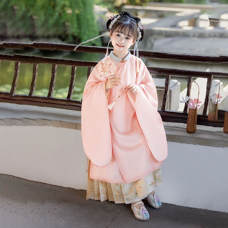 Hanfu for Girls, Autumn and Winter Children's Traditional Chinese Ancient Costume, Stand-Collar, Mamian, Large Sleeves, Ming-Style Set, Tang Suit Hanfu for Girls, Autumn and Winter Children's Traditional Chinese Ancient Costume, Stand-Collar, Mamian, Large Sleeves, Ming-Style Set, Tang Suit