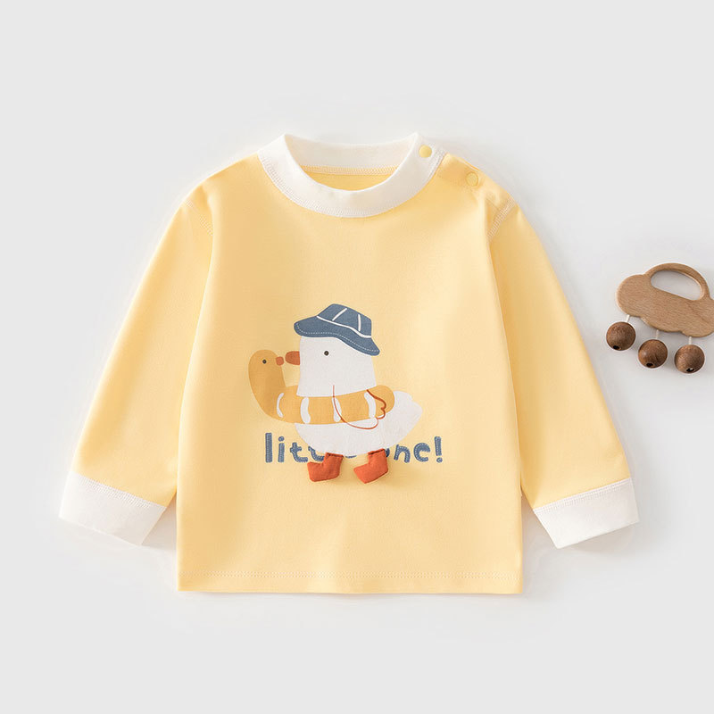 Spring and Autumn New Children's Round Neck T-Shirt, Cute Cartoon Long-Sleeve Base Shirt, Toddler and Young Children's Spring and Autumn Homewear Top