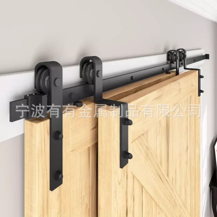 Space Saving Single Track Double Door Overlapping Door Sliding Door Hanging Wheel Hanging Rail Barn Door Slide Rail Barn Door Hardware Accessories