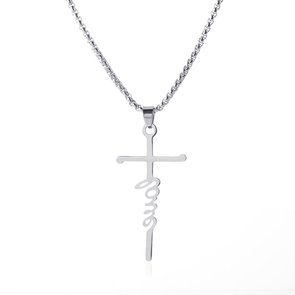 New Letter Cross Pendant Stainless Steel Necklace display picture 7
