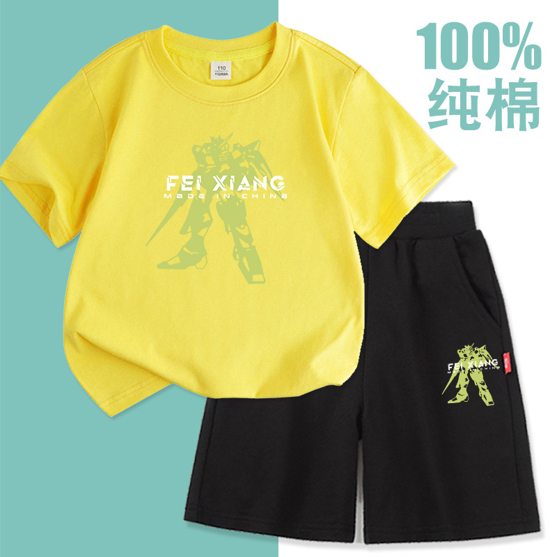 Ready-Made Cross-Border Children's Suits, Summer Suits for Boys, Street-Style Summer Men's Short-Sleeved Shorts, Pure Cotton Two-Piece Set