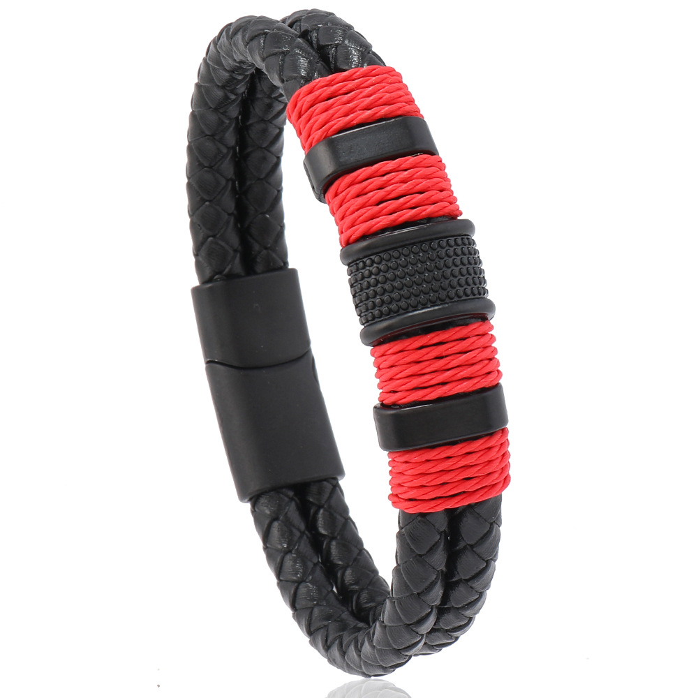 31g Weight Alloy Pendant Material Bracelets Classification Leather Rope Chain Material 1 Piece Quantity Holiday, Daily, Street Occasion Pu Leather, Alloy Material Geometric Pattern Men's Gender Hip-Hop Style Hip-Hop Geometric Pu Leather Alloy Men's Bracelets Men Cord & Leather Bracelets 12