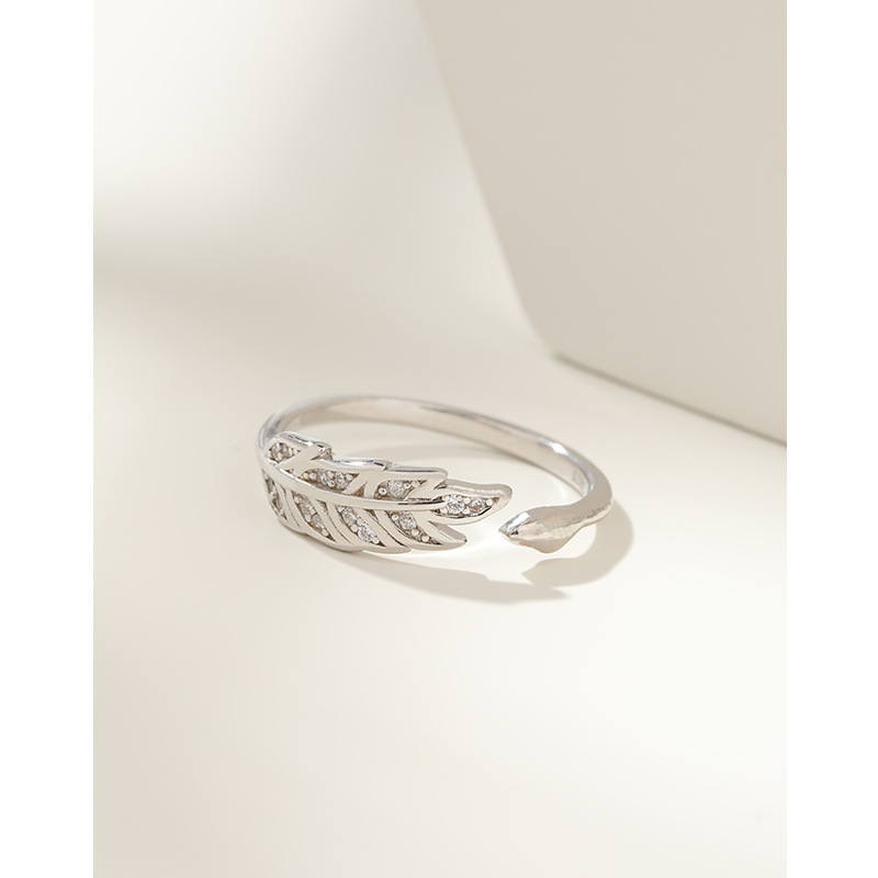 925 anillo de hoja de plata esterlina nicho de diseño femenino ligero lujoso anillo índice de hoja abierta ajustable