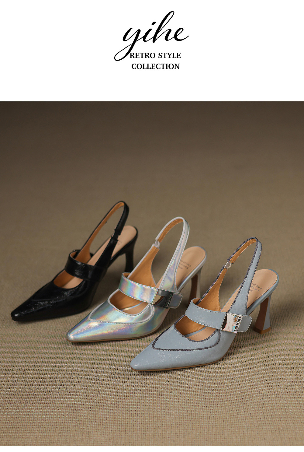 Sandal cao gót nữ mũi nhọn quai một dây, gót nhọn 9 cm, phối váy dự tiệc — màu xanh nhạt, màu đen, bạc chi tiết 17