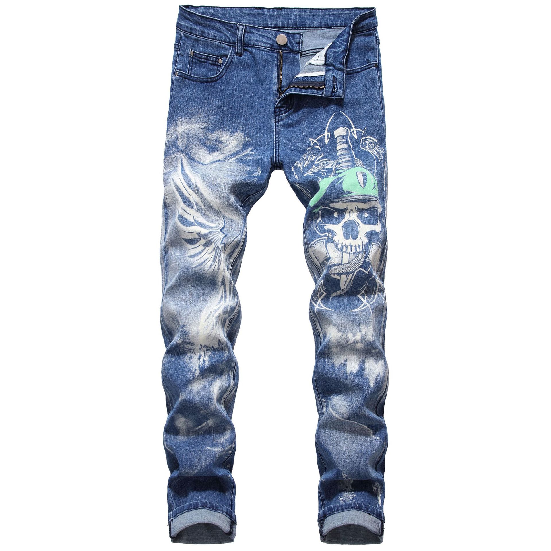 Cross-Border hombres 3D impreso stretch jeans personalidad patrón de moda casual hombres slim fit pantalones de mezclilla