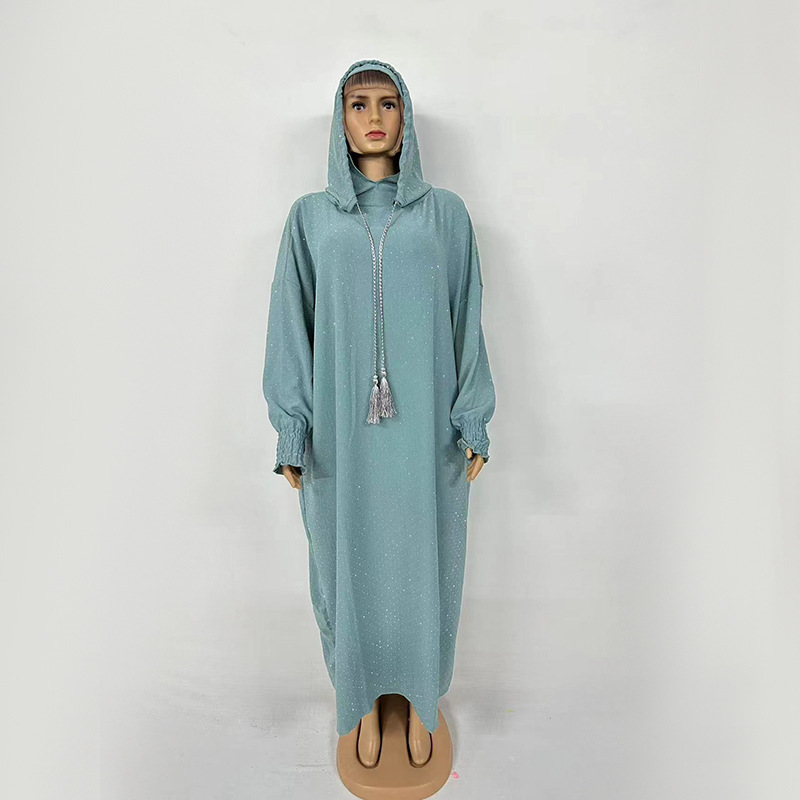 Long solid color dress with hood
