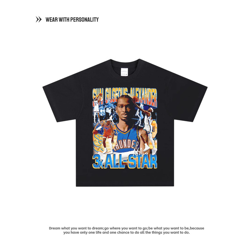 Thunder Champion Alexander Digital Printing American Basketball Jersey High Street Hip-Hop Retro Short-Sleeved T-Shirt for Men