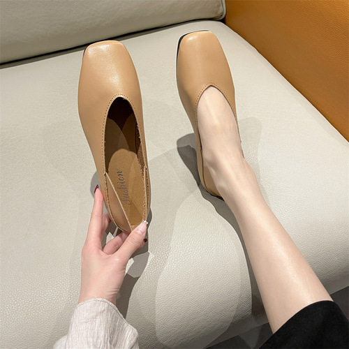 Two-wear single shoes Korean style solid color  summer and autumn shallow flat heel beanie shoes women's casual shoes patent leather women's shoes