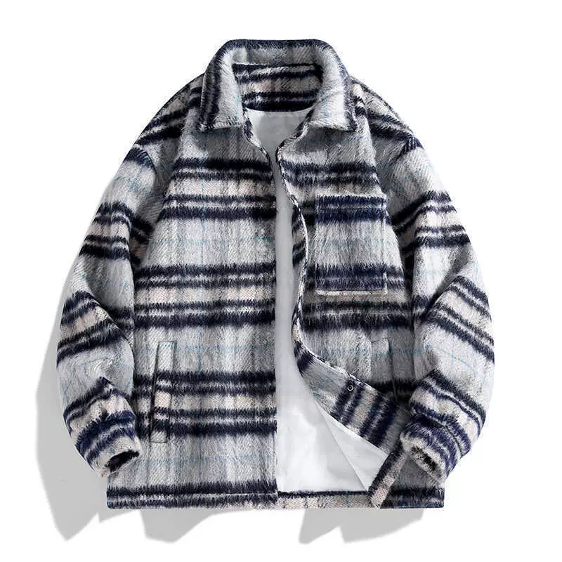 毛呢外套男秋季复古小众翻领夹克设计感加棉休闲上衣