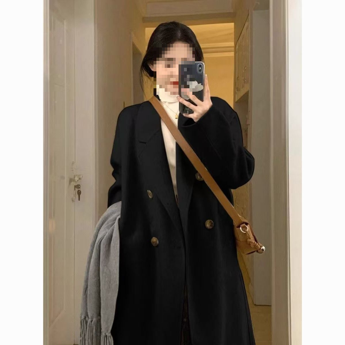 羽绒服内胆毛呢外套女中长款冬季加绒加厚宽松呢子羊绒大衣潮