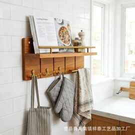 墙壁置物架实木带挂钩客厅玄关上墙置物架客厅木制钥匙壁挂架