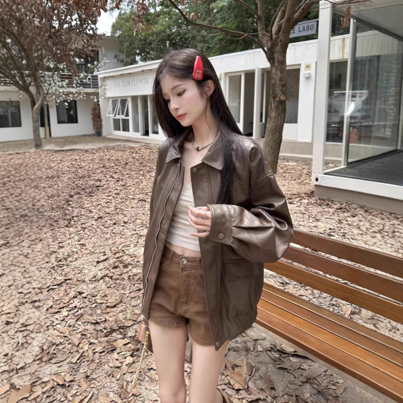 美拉德皮衣外套女2025秋季新款爆款女棕色美式港式复古高级感机车|undefined