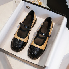 French Chantilly Camellia Mary Jane Women's Shoes, Versatile Thick Heel JK Single Shoes, Plus Size Loafers, Leather Shoes 41-43
