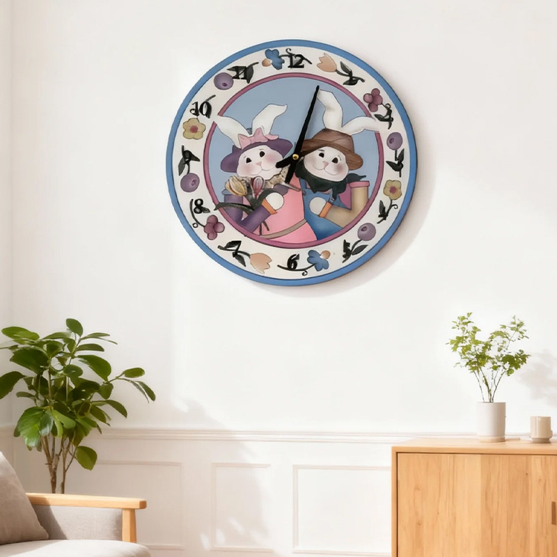 Cross-Border Wrought Iron Bass Wall Clock, Cute Christmas Wall Clock, Living Room Wall Clock, Home Light Luxury High-End Clock