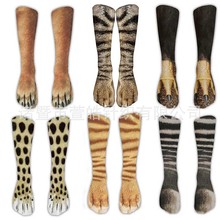 跨境袜子3D动物脚爪子狗猫猪打印数码花袜亚马逊中筒袜子春新款
