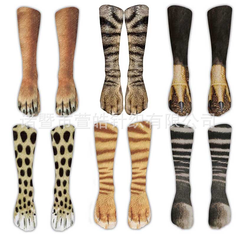Cross-Border Socks with 3D Animal Paw Prints of Dogs, Cats, and Pigs, Digitally Printed Floral Socks, Amazon Mid-Calf Socks, New Spring Models
