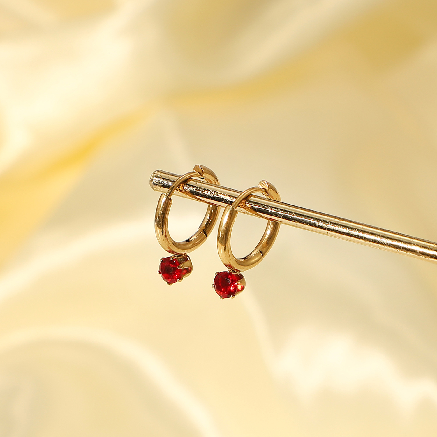 Internet Celebrity Style Minimalist Creative Delicate Earrings Stainless Ornament 14K Gold Red Zircon Pendant Eardrop Earring Femalepicture5