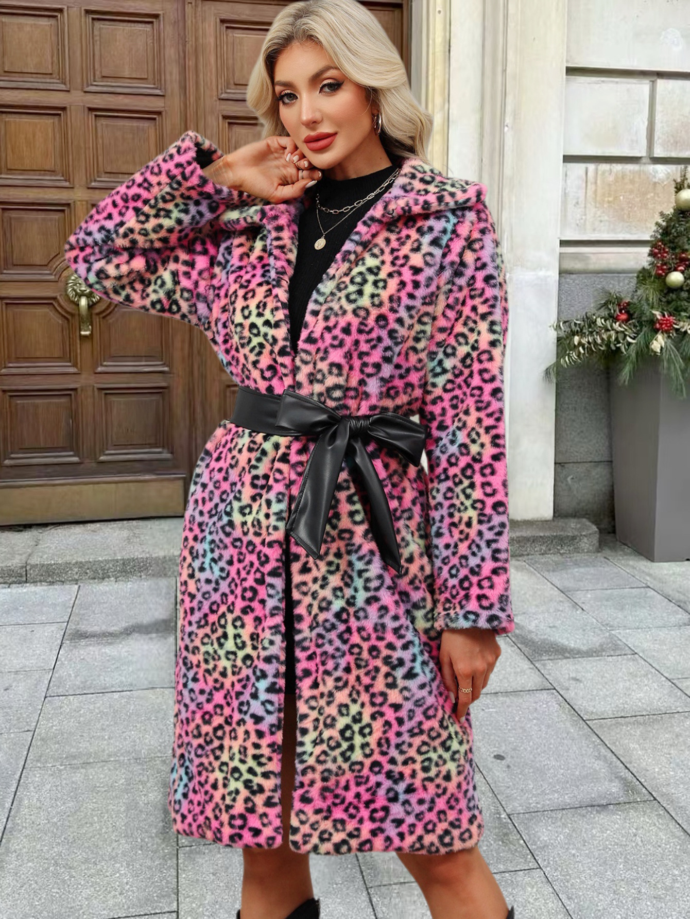 Women's Clothing Luxury Faux Fur Coat – Leopard Print Winter Coat With Notched Collar For Women​_voghion.com