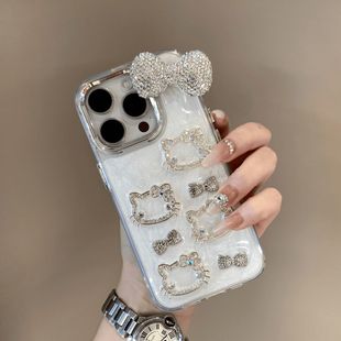 Glitter Kt Cat Bow Suitable for Iphone17Promax Apple 16 Mobile Phone Case 15 Silicone 14 Female New Model