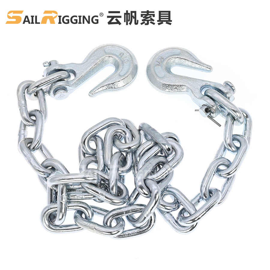 美标G70链条带抓钩 起重吊钩链条 拖车链配件镀锌吊钩链条组合件