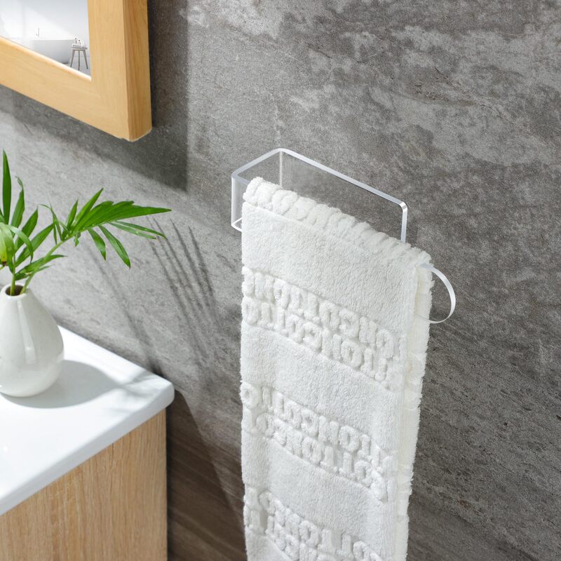Transparent Towel Rack for Bathroom, Adhesive Towel Bar for Kitchen Wall, Acrylic No-Drill Wall-Mounted