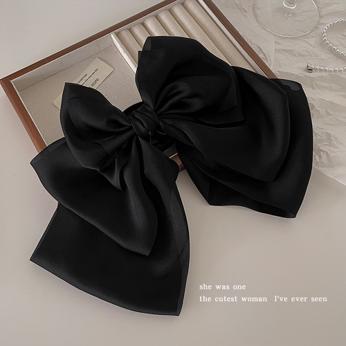 New black ribbon satin big bow clip back head hair clip temperament shark clip hair clip hair accessory