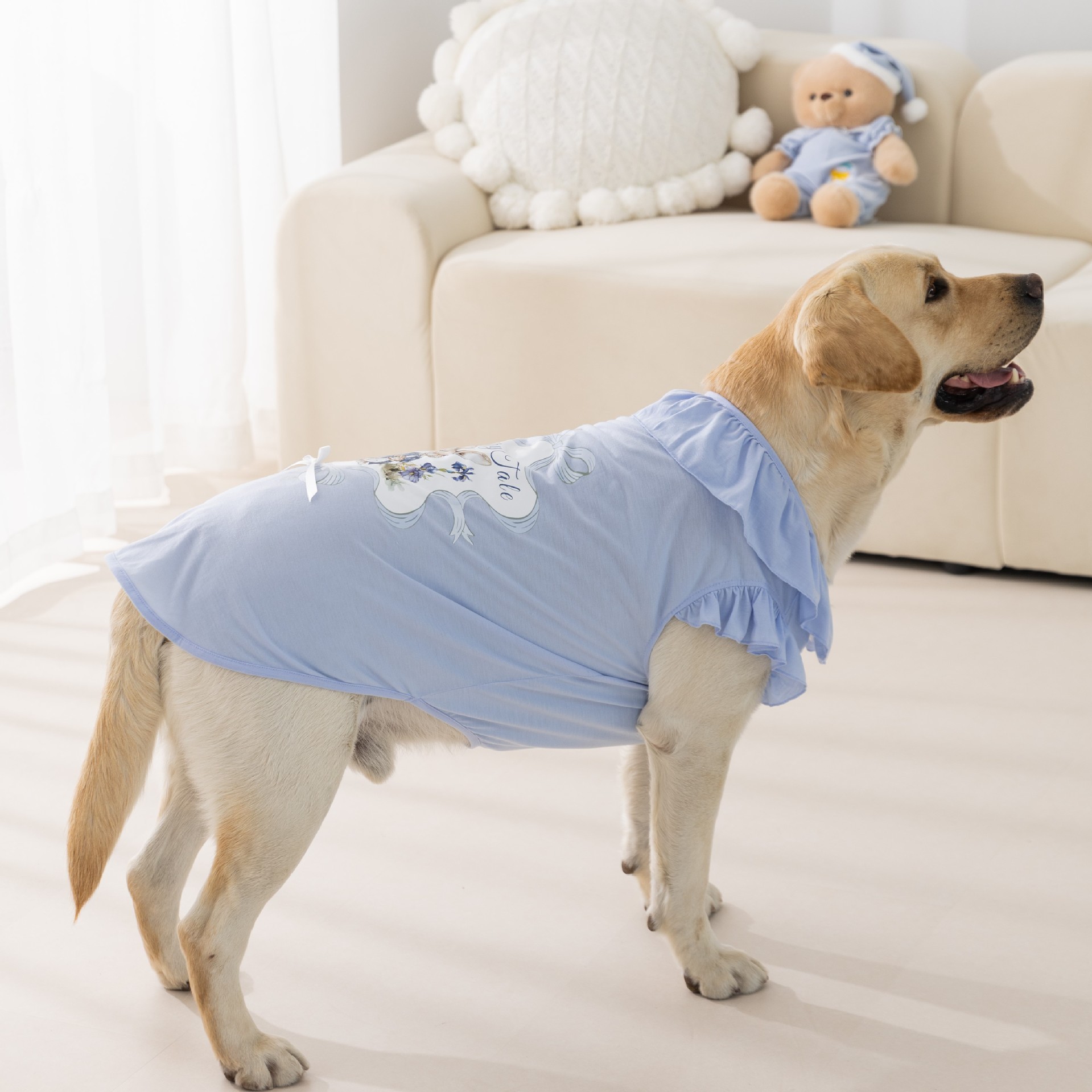 Primavera y verano perro golden retriever perro mediano y grande estampado de dibujos animados chaleco con cuello de encaje perro grande ropa fina de verano para mascotas